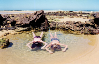 Sandy Edwards, Marina and Laura in Lady Grounds Pool,<BR />Bithry’s Inlet, Tanja, NSW, 1998