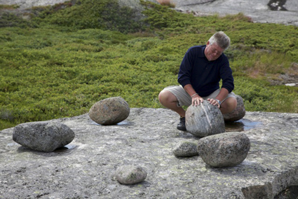 Nigel Helyer in the Archipelago, operating Thunder Stones—primitive foghorns