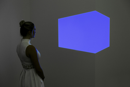 James Turrell, Shanta II (blue) 1970, cross-corner construction: fluorescent light, built space, Dimensions variable: 106.6cm (max height of aperture), National Gallery of Australia