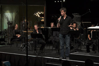  Michel van der Aa introducing one of his pieces<br /> performed by the WASO New Music Ensemble, Sonic Sights Concert