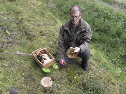 Sound Artist and Curator of the Turku is Listening programme, Simo Alitalo gathering fungi in the woods