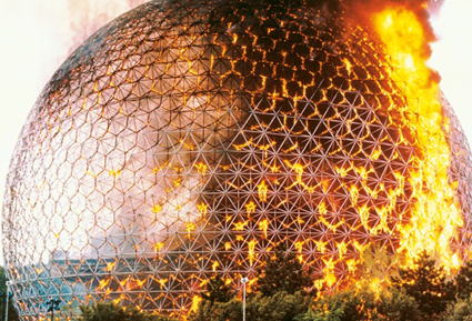 Buckminster Fuller’s Anne’s Taj Mahal on fire, Montreal, 20 May 1976, from Cabinet Issue 32, Fire
