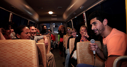 Isamah Sami and audience on the bus, Origin-Transit-Destination